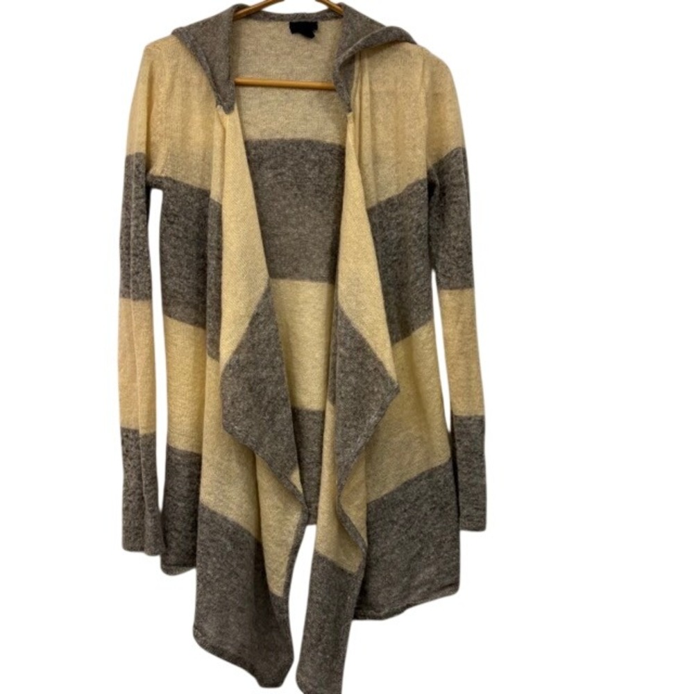 ANNA SUI Striped Hooded Duster Cardigan Sweater Small Mohair Blend Quiet Luxury